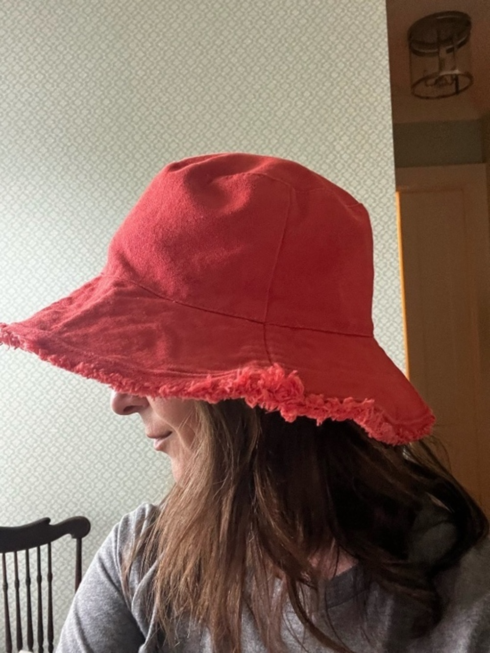 Orange Bucket Hat with frayed trim